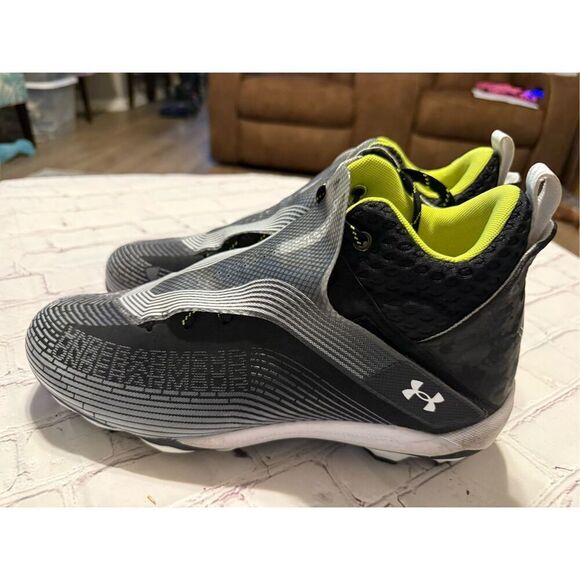Under Armour Men's Size 13 Highlight Hammer MC Football Cleats Black Neon Yellow - Picture 9 of 14